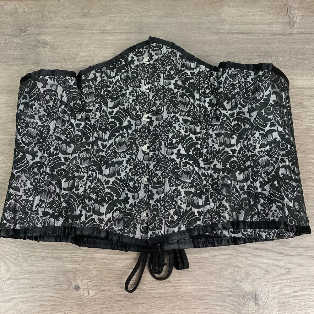 Black&Gray Paisley Brocade Lace Up Corset Sz.36